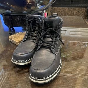 Gray and black ankle boots